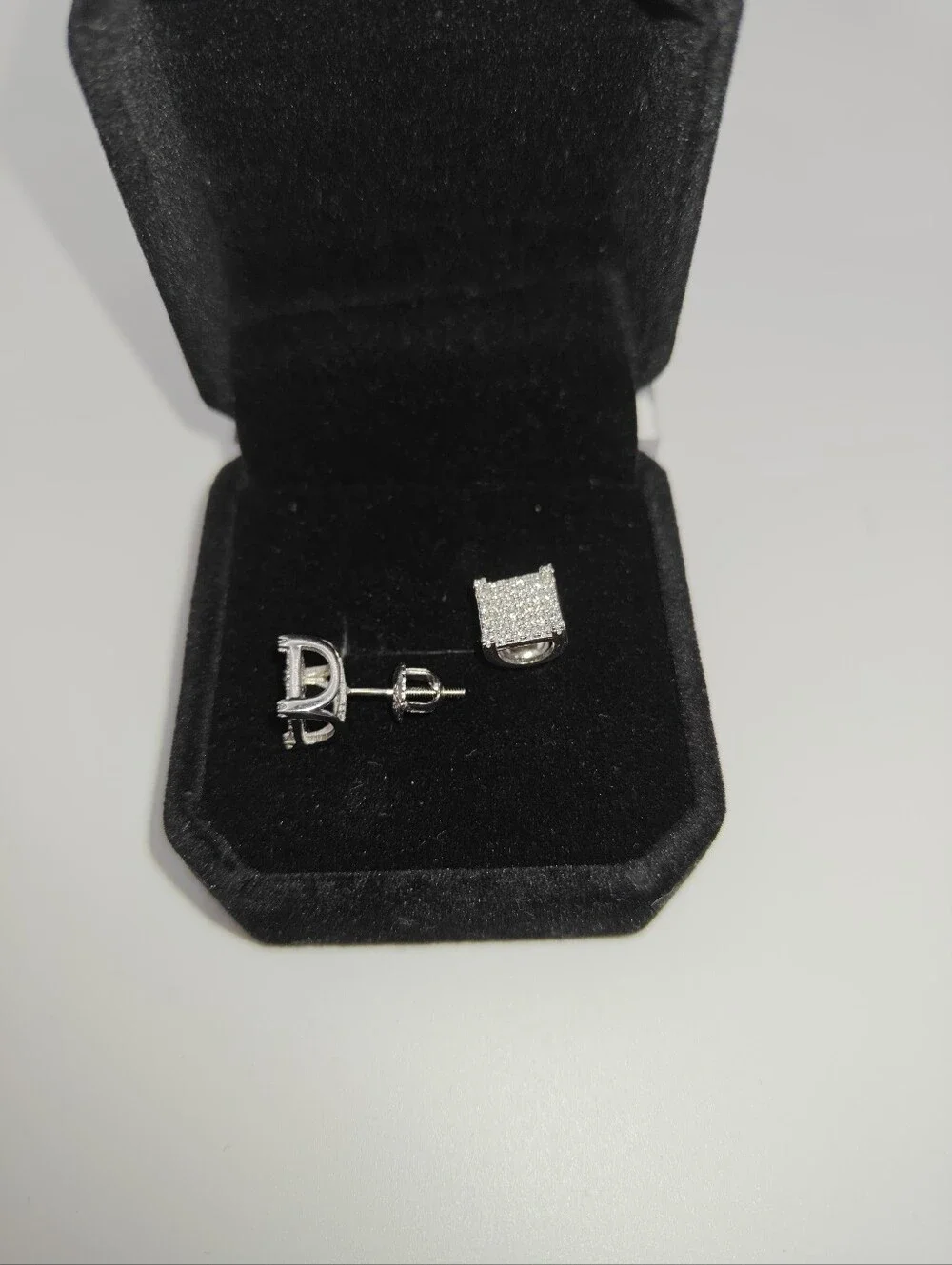 Square style earrings 2CT VV1 Moissanite & 925S Silver WHITE GOLD PLATED